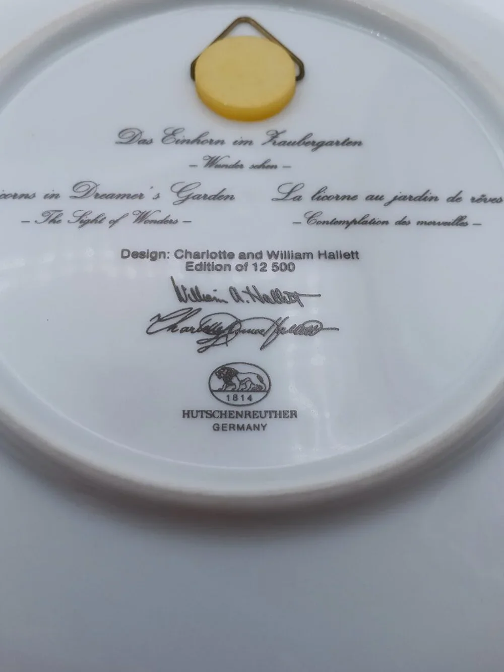 Vtge German Hutschenreuther 'Unicorn in Dreamers Garden' plate, 7